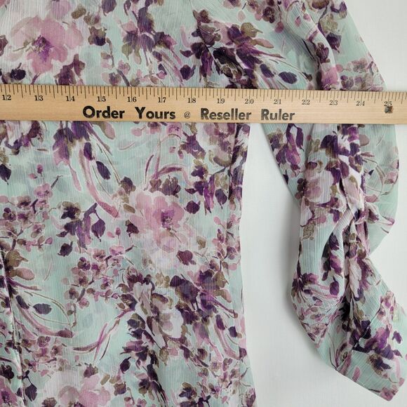 Kut From The Kloth Womens MP Floral Roll Tab Sleeve Semi-Sheer Button-Up Blouse - Picture 4 of 8